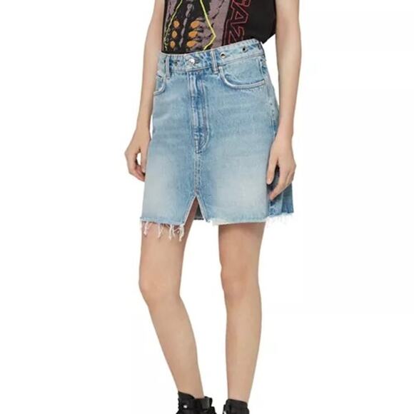 All Saints Dresses & Skirts - ALLSAINTS LILA GROMMET RAW HEM COTTON DENIM SKIRT IN BLUE NWT WOMEN'S SIZE 4